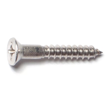 Wood Screw, #12, 1-1/2 In, Plain 18-8 Stainless Steel Flat Head Phillips Drive, 6 PK